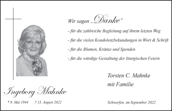 Anzeige von Ingeborg Mahnke von  Blickpunkt Euskirchen 
