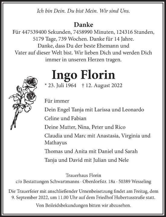 Anzeige von Ingo Florin von  Schlossbote/Werbekurier 