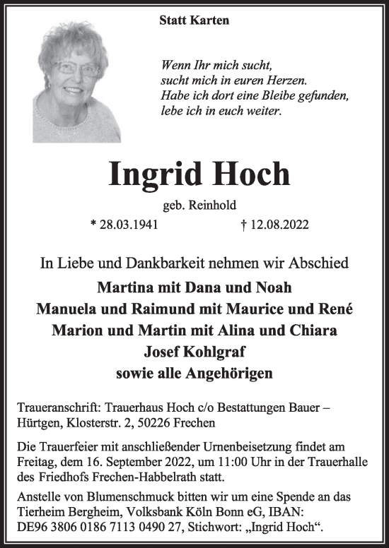 Anzeige von Ingrid Hoch von  Werbepost 