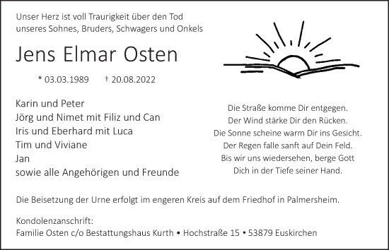 Anzeige von Jens Elmar Osten von  Blickpunkt Euskirchen 