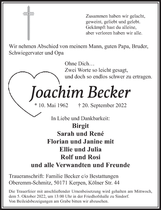Anzeige von Joachim Becker von  Werbepost 