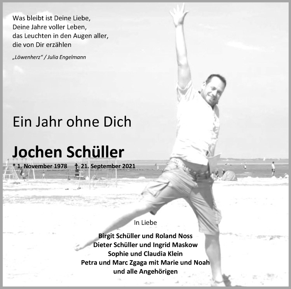 Traueranzeige für Jochen Schüller vom 21.09.2022 aus Kölner Stadt-Anzeiger / Kölnische Rundschau / Express