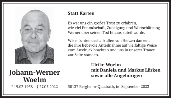 Anzeige von Johann-Werner Woelm von  Werbepost 
