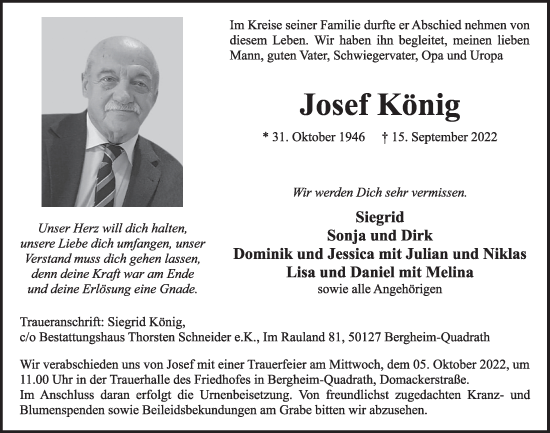 Anzeige von Josef König von  Werbepost 