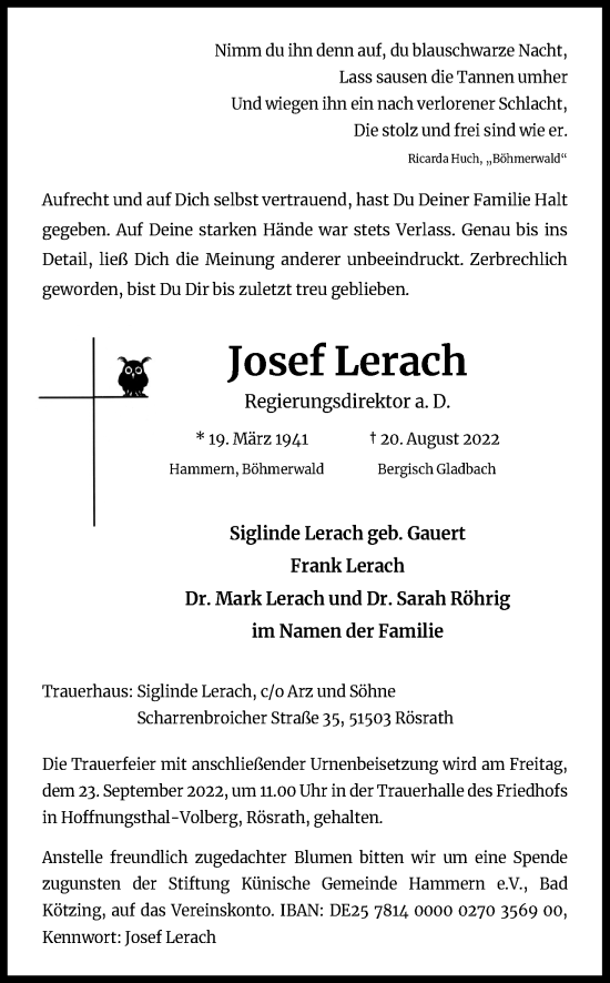 Anzeige von Josef Lerach von Kölner Stadt-Anzeiger / Kölnische Rundschau / Express