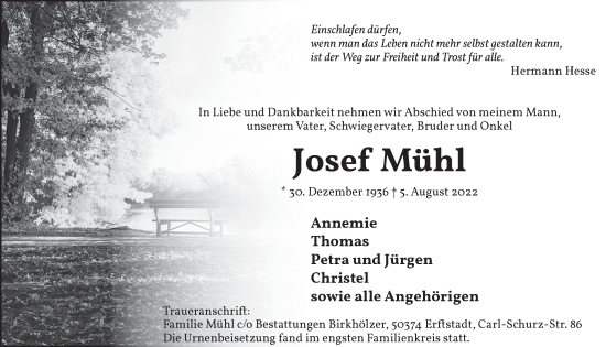 Anzeige von Josef Mühl von  Werbepost 