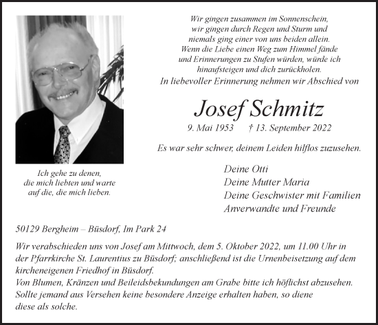 Anzeige von Josef Schmitz von  Werbepost 