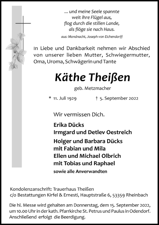 Anzeige von Käthe Theißen von  Schaufenster/Blickpunkt 