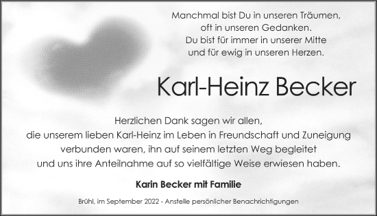 Anzeige von Karl-Heinz Becker von  Schlossbote/Werbekurier 