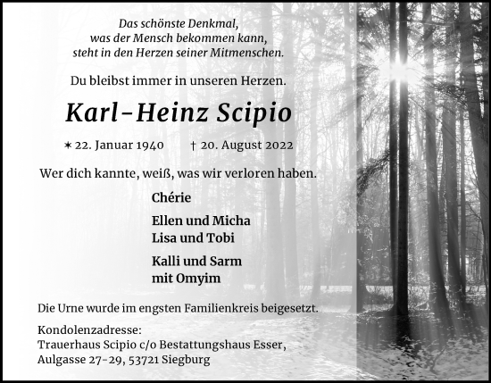 Anzeige von Karl-Heinz Scipio von Kölner Stadt-Anzeiger / Kölnische Rundschau / Express