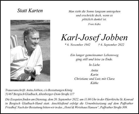 Anzeige von Karl-Josef Jobben von  Bergisches Handelsblatt 