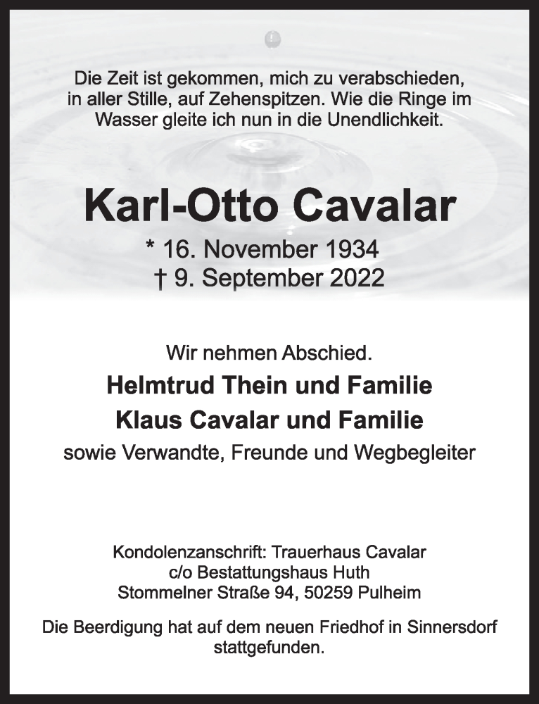  Traueranzeige für Karl-Otto Cavalar vom 23.09.2022 aus  Wochenende 