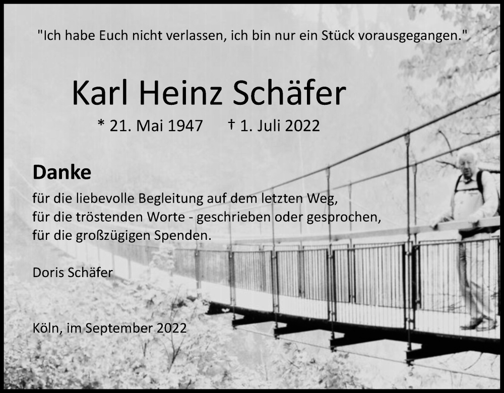  Traueranzeige für Karl Heinz Schäfer vom 24.09.2022 aus Kölner Stadt-Anzeiger / Kölnische Rundschau / Express