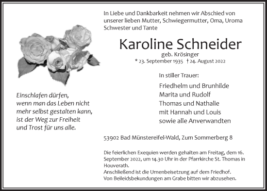 Anzeige von Karoline Schneider von  Blickpunkt Euskirchen 