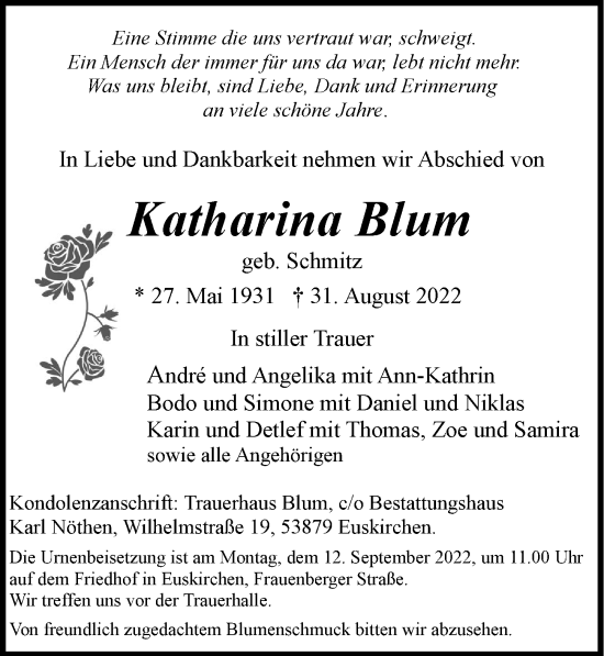 Anzeige von Katharina Blum von  Blickpunkt Euskirchen 