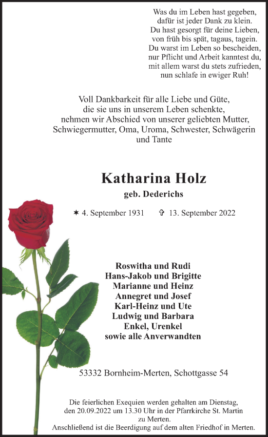 Anzeige von Katharina Holz von  Schlossbote/Werbekurier 