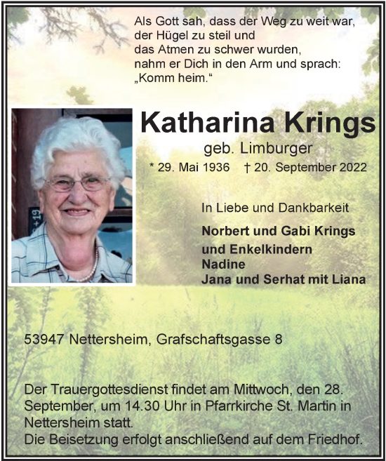 Anzeige von Katharina Krings von  Blickpunkt Euskirchen 