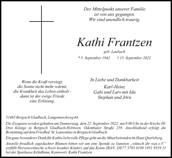 Anzeige von Kathi Frantzen von Kölner Stadt-Anzeiger / Kölnische Rundschau / Express