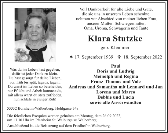 Anzeige von Klara Stutzke von  Schlossbote/Werbekurier 
