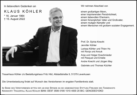 Anzeige von Klaus Köhler von  Wochenende 