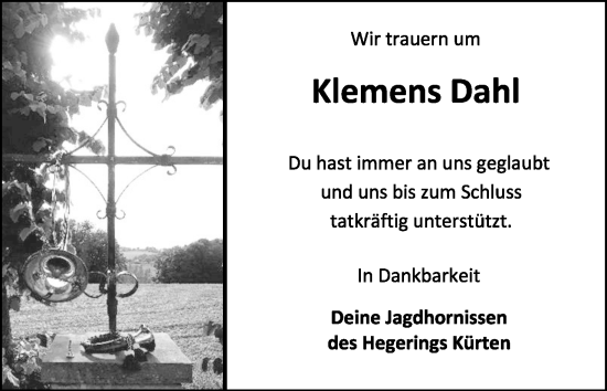 Anzeige von Klemens Dahl von Kölner Stadt-Anzeiger / Kölnische Rundschau / Express