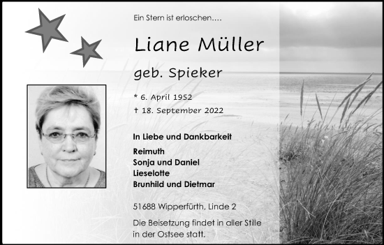 Anzeige von Liane Müller von Kölner Stadt-Anzeiger / Kölnische Rundschau / Express