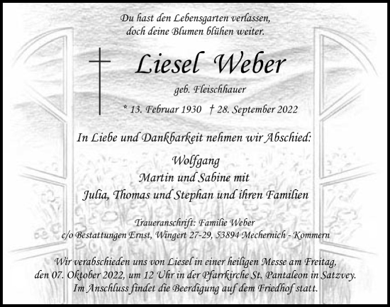 Anzeige von Liesel Weber von  Blickpunkt Euskirchen 