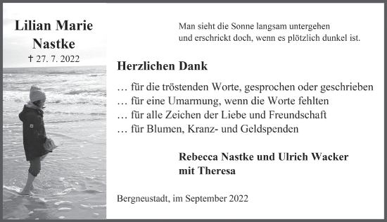 Anzeige von Lilian Nastke von  Anzeigen Echo 