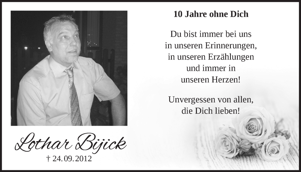  Traueranzeige für Lothar Bijick vom 24.09.2022 aus  Blickpunkt Euskirchen 