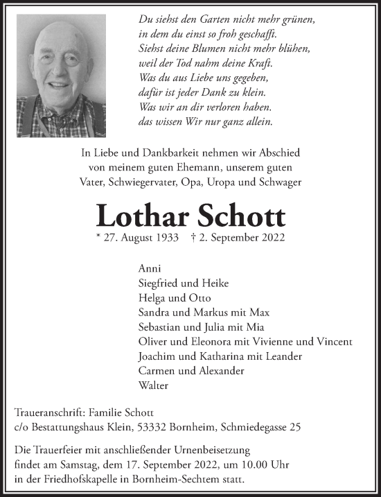 Anzeige von Lothar Schott von  Schaufenster/Blickpunkt 