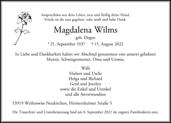 Anzeige von Magdalena Wilms von  Blickpunkt Euskirchen 