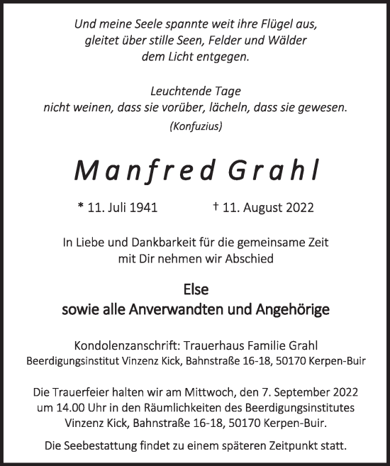 Anzeige von Manfred Grahl von  Werbepost 