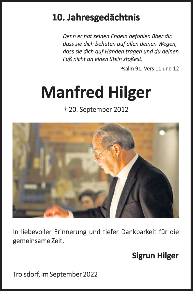 Traueranzeige für Manfred Hilger vom 24.09.2022 aus Kölner Stadt-Anzeiger / Kölnische Rundschau / Express