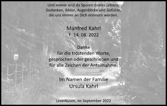 Anzeige von Manfred Kahrl von Kölner Stadt-Anzeiger / Kölnische Rundschau / Express