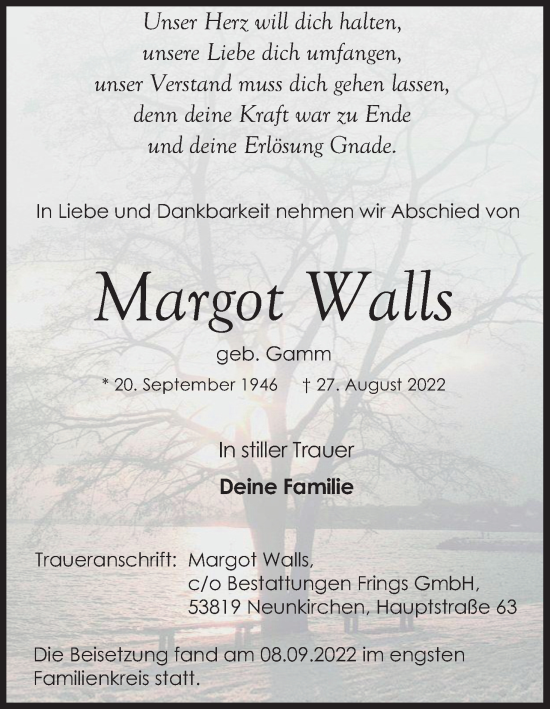 Anzeige von Margot Walls von Kölner Stadt-Anzeiger / Kölnische Rundschau / Express