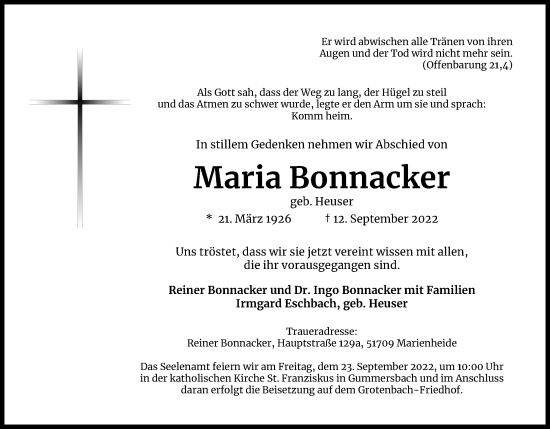 Anzeige von Maria Bonnacker von Kölner Stadt-Anzeiger / Kölnische Rundschau / Express