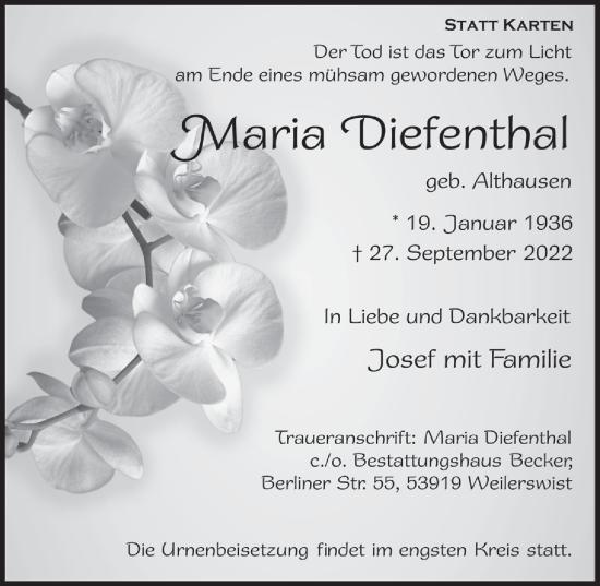 Anzeige von Maria Diefenthal von  Blickpunkt Euskirchen 