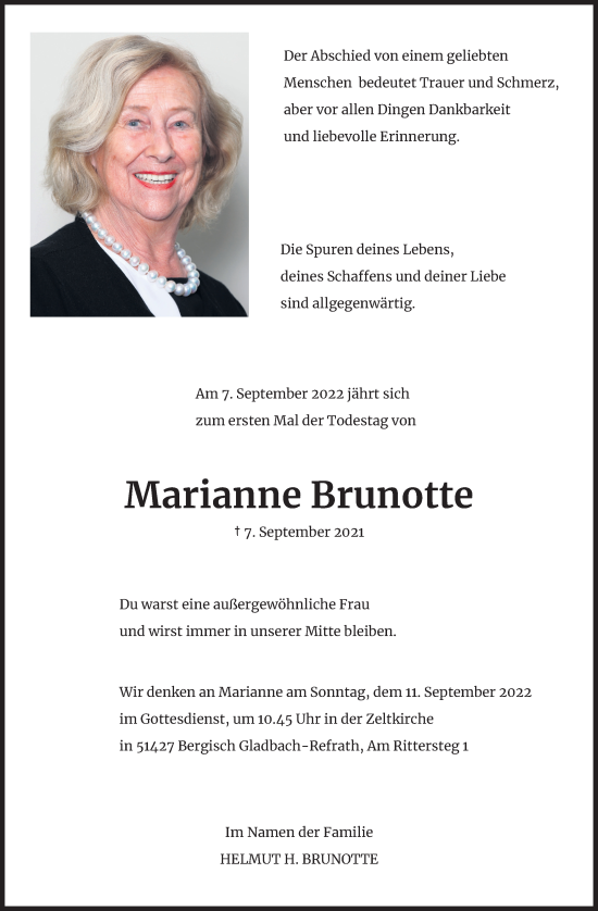Anzeige von Marianne Brunotte von Kölner Stadt-Anzeiger / Kölnische Rundschau / Express