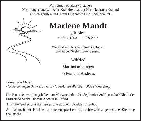 Anzeige von Marlene Mandt von  Schlossbote/Werbekurier 