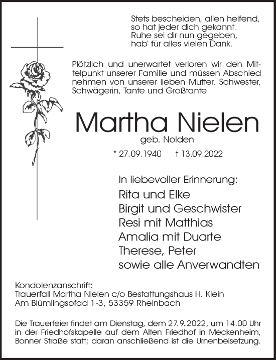 Anzeige von Martha Nielen von  Schaufenster/Blickpunkt 