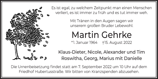 Anzeige von Martin Gehrke von  Schlossbote/Werbekurier 