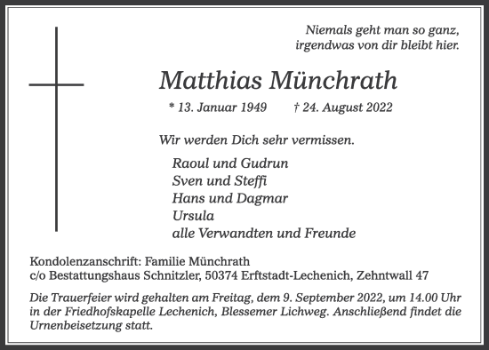 Anzeige von Matthias Münchrath von  Werbepost 