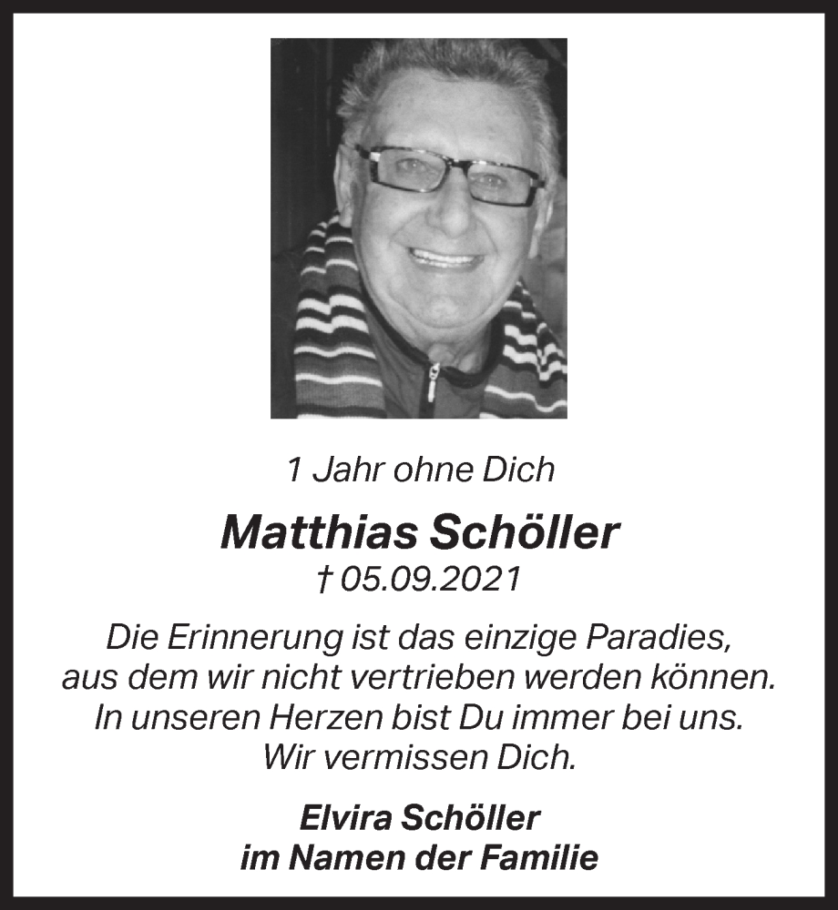  Traueranzeige für Matthias Schöller vom 10.09.2022 aus  Blickpunkt Euskirchen 