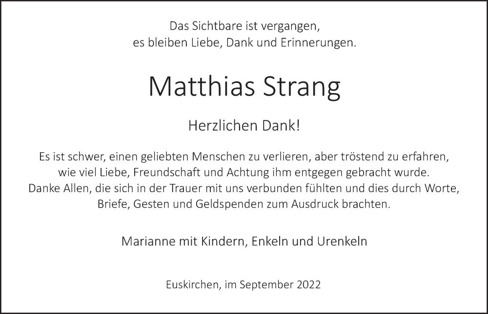  Traueranzeige für Matthias Strang vom 03.09.2022 aus  Blickpunkt Euskirchen 