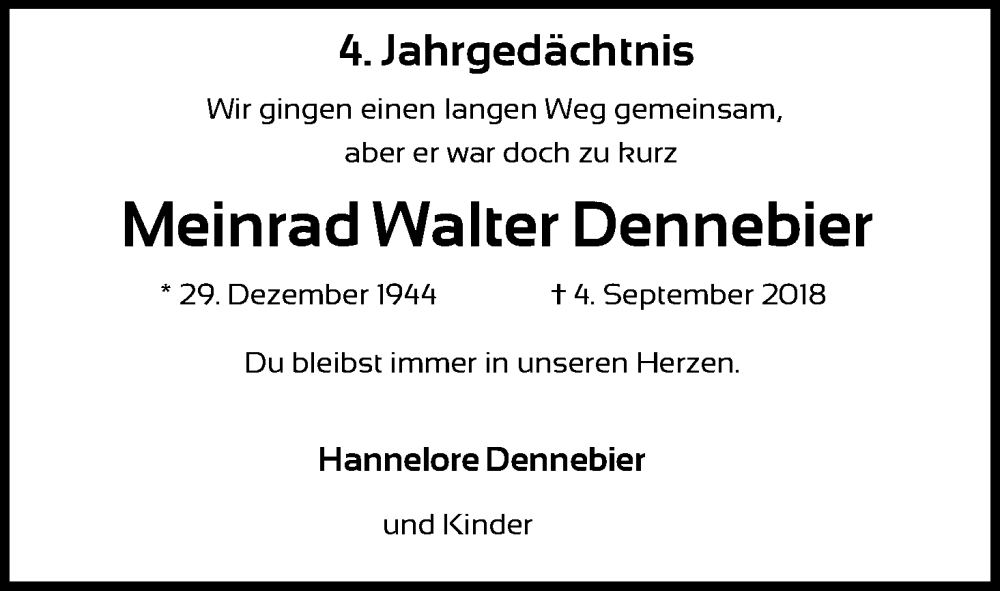  Traueranzeige für Meinrad Walter Dennebier vom 03.09.2022 aus Kölner Stadt-Anzeiger / Kölnische Rundschau / Express