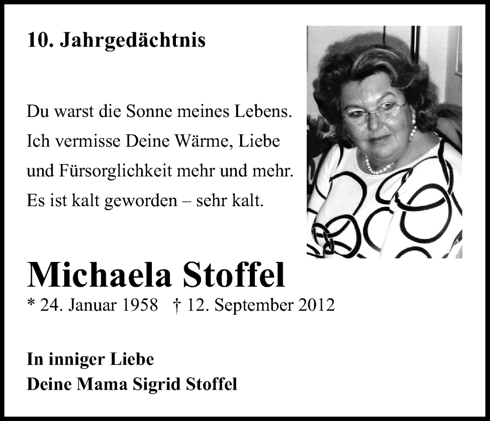  Traueranzeige für Michaela Stoffel vom 18.07.2023 aus Kölner Stadt-Anzeiger / Kölnische Rundschau / Express