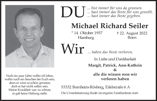 Anzeige von Michael Richard Seiler von  Schaufenster/Blickpunkt 