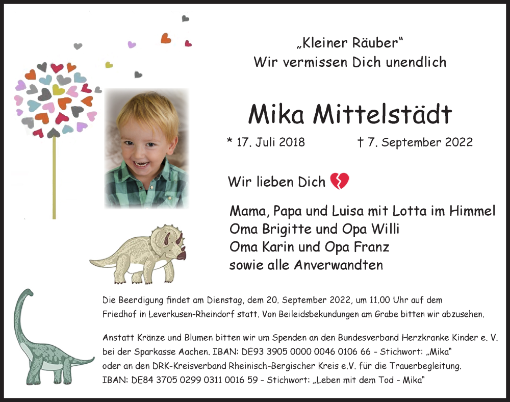  Traueranzeige für Lotta und Mika Mittelstädt vom 16.09.2022 aus  Lokale Informationen  Schlossbote/Werbekurier 