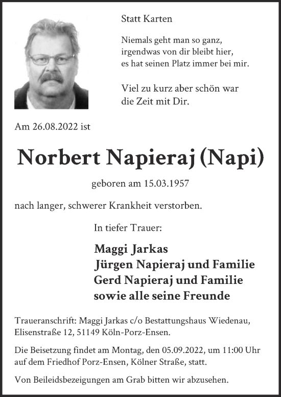 Anzeige von Norbert Napieraj von  EXPRESS - Die Woche 