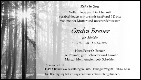 Anzeige von Ondra Breuer von Kölner Stadt-Anzeiger / Kölnische Rundschau / Express